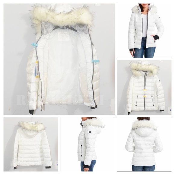 NWT Nautica Women's Zip Off Hood Faux Fur Trim Puffer Jacket WHITE - Picture 1 of 13